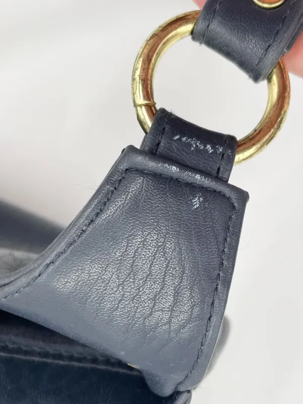 American Vintage Vintage Navy Blue Faux Leather Shoulder Bag Purse Double Handles Minimalist 90s - Image 7