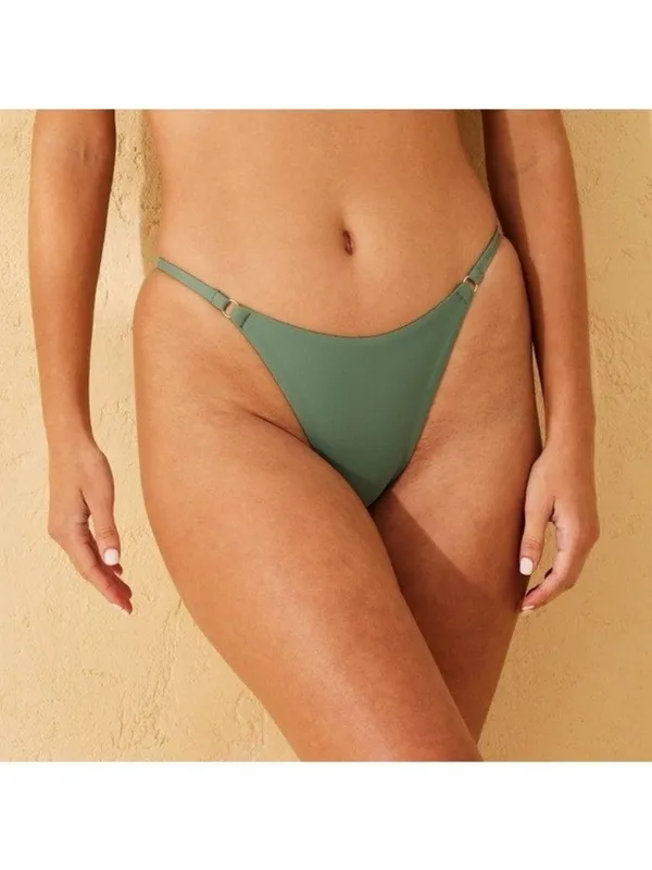 Shade & Shore NWT Ring Accent High Leg Extra Cheeky Bikini Bottom XS Green - Image 2