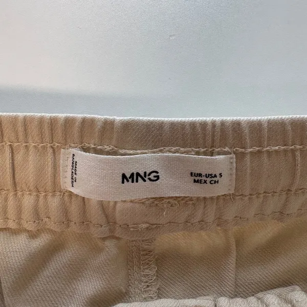 MNG Mango Wide Leg Pants Women Size S Beige Cotton Drawstring Utility Trousers - Image 3