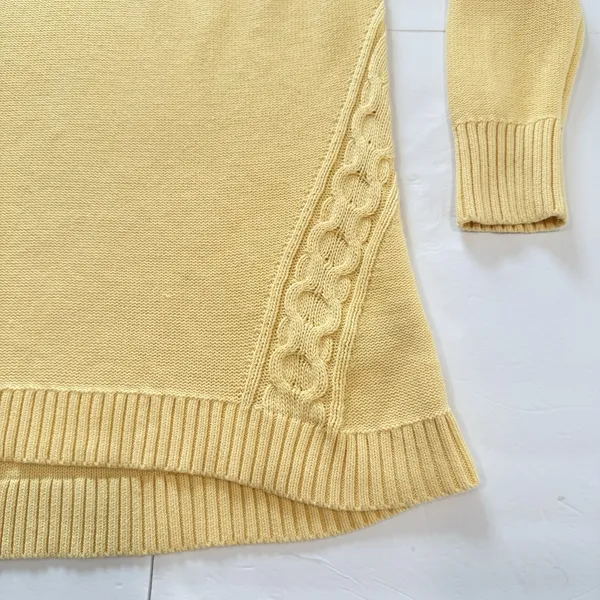 LL Bean Yellow Double L Mixed Cable V Neck Pullover Cotton Sweater LARGE Size XL - Image 5
