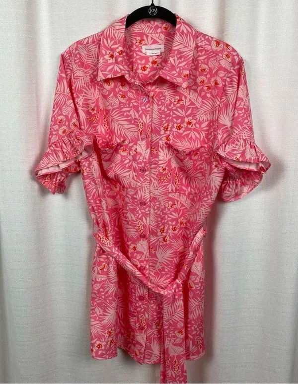 Revolve Lovers and Friends Pink Floral Juliet Mini Shirt Dress Sz.S - Image 6