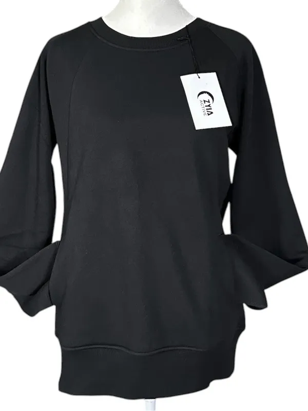 Zyia Active Oh So Soft Pocket Crewneck Sweatshirt Black Size XL - Image 4