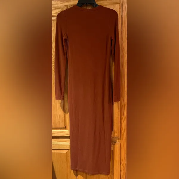 Aritzia Wilfred Free Button-Up‎ Knit Bodycon Midi Dress in Rich Chestnut Size XS - Image 5