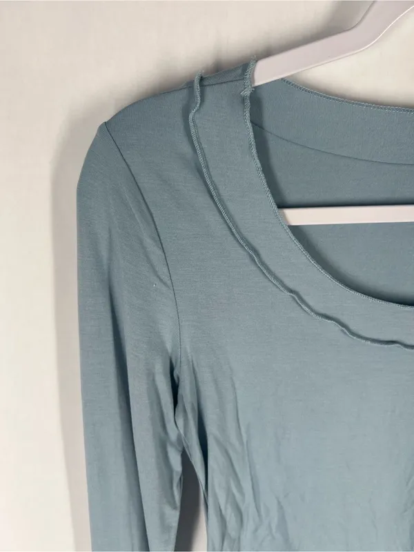 Women’s Long Sleeve Scalloped Edge Top - Dusty‎ Blue Y2K - Image 2