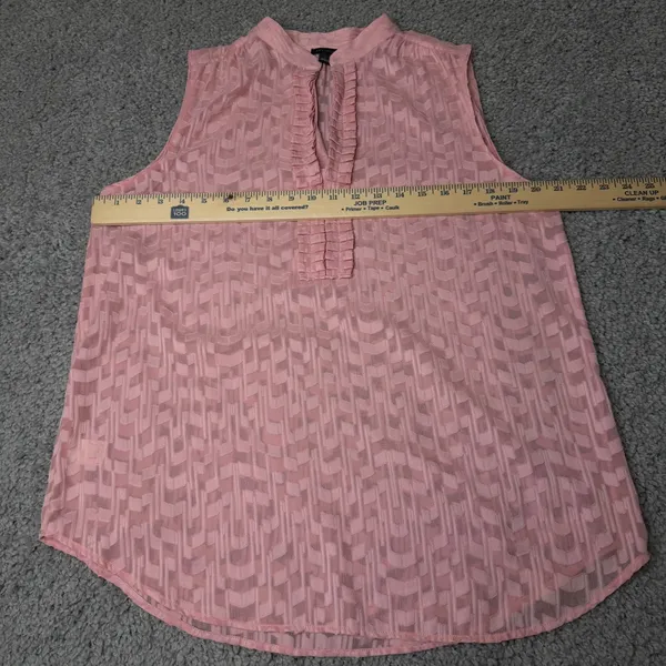 Ann Taylor Pink Burnout Ruffle Split Neck Sleeveless Blouse Top Large - Image 4