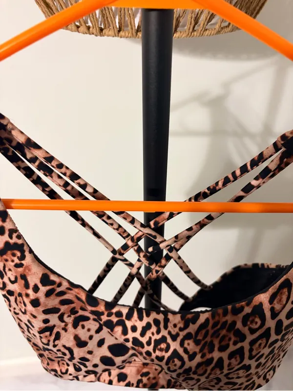 PINK Victoria's Secret Leopard-Print Strappy Sports Bra in Brown and Black - Image 3