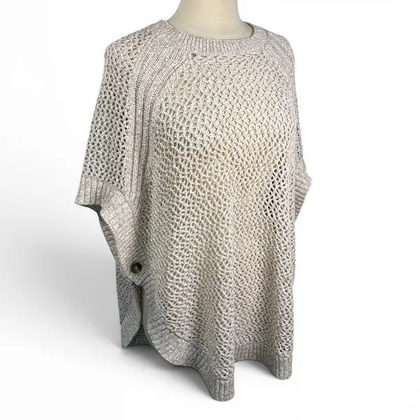 TALBOTS NWOT Open Stitch Poncho‎ in Rattan, Large, Bohemian Neutral Knit - Image 5