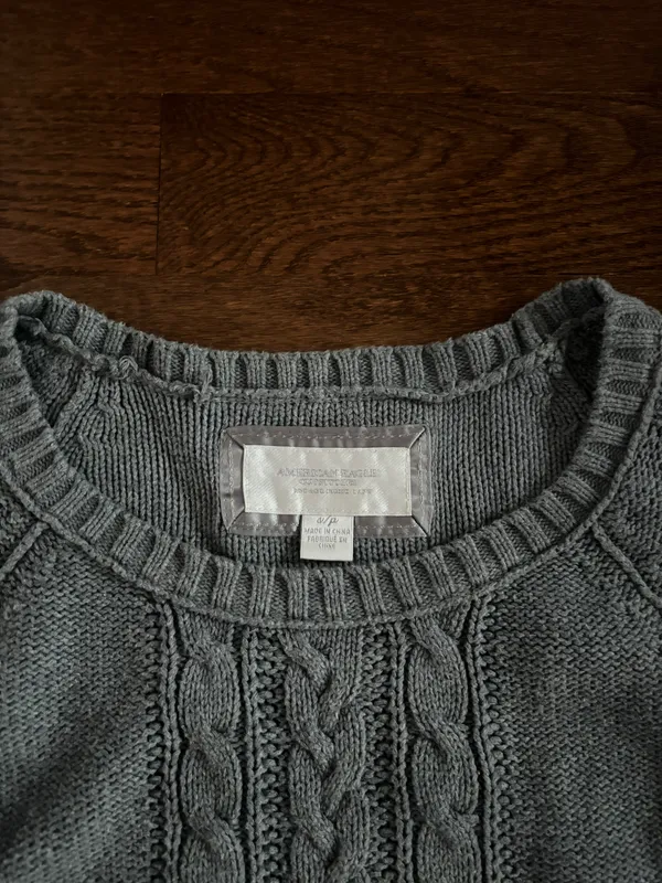 American Eagle Y2k Abercrombie grey cable knit scoop neck bella swan elena gilbert sweater - Image 3