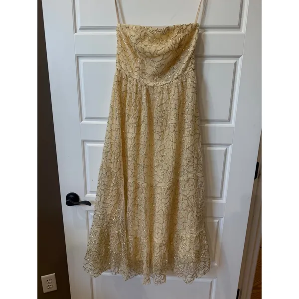 Verb by Pallavi Singhee Ninon Ivory Gold Sequin Tulle Midi Dress Small Fairy NWT - Image 11