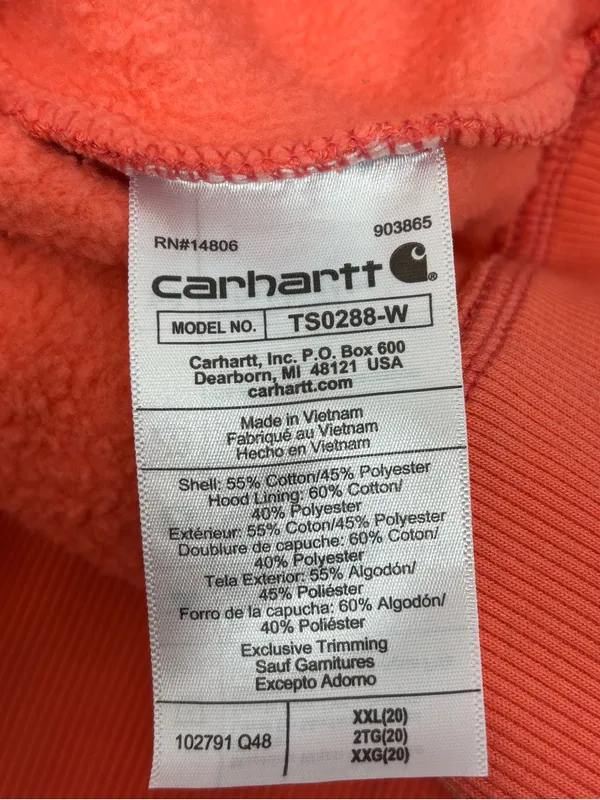 Carhartt Orange Coral Logo Hoodie Size XXL (20) - Image 9