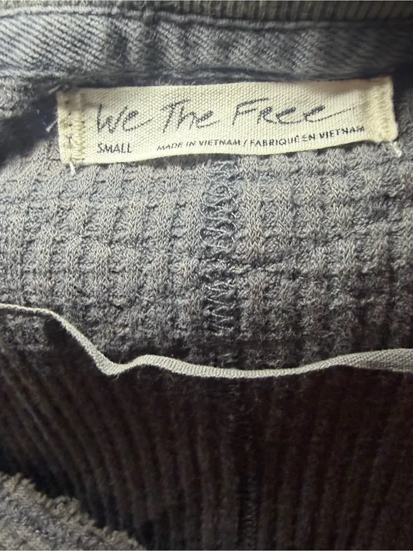 We The Free Owen Waffle Knit V Neck Boho Elbow Patch Top Grey Small. - Image 7