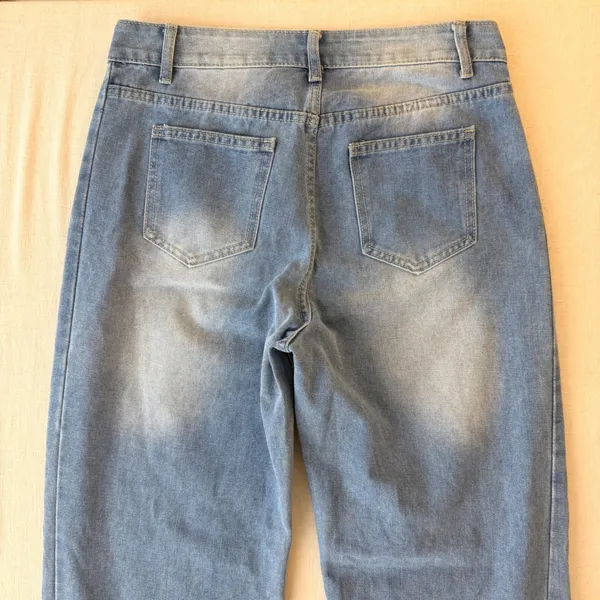Commense High Rise Wide Leg Raw Hem Jeans Women Medium Light Wash - Image 3