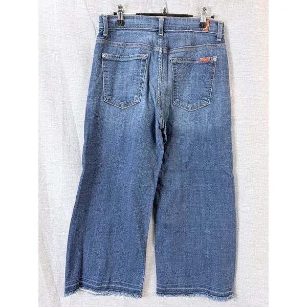 7 For All Mankind Cropped Wide Leg Jeans Women Blue Frayed Hem 28‎ - Image 2