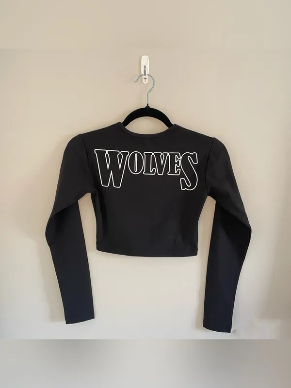 Darc Sport SHE “Wolves” Cropped Long Sleeve Graphic Shirt, Black, Size S, NWOT - Image 3