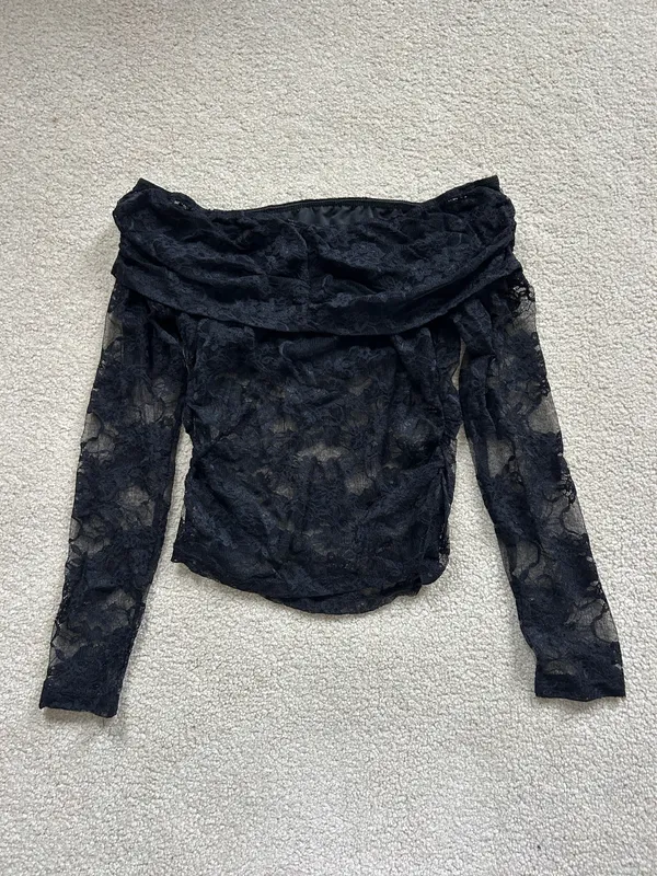 Shein Black Lace Long Sleeve Top - Image 2