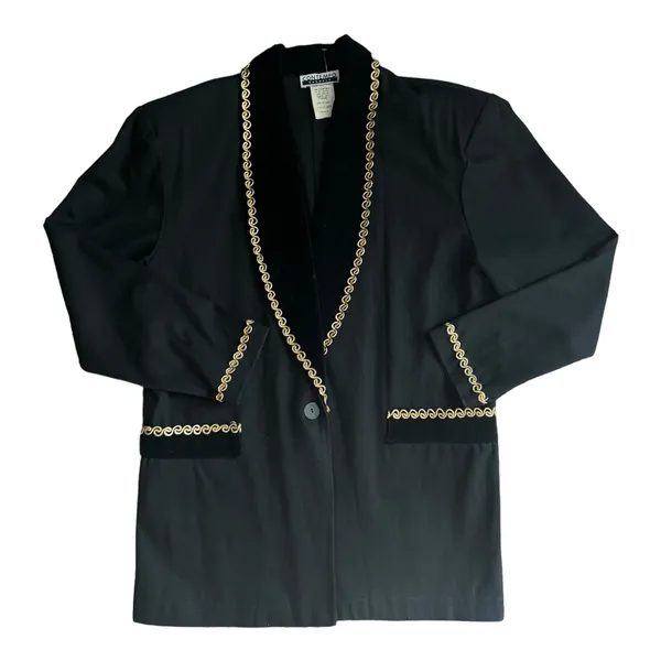 Vintage 90s Contempo Casuals Gold Trim Blazer Oversized Small - Image 2