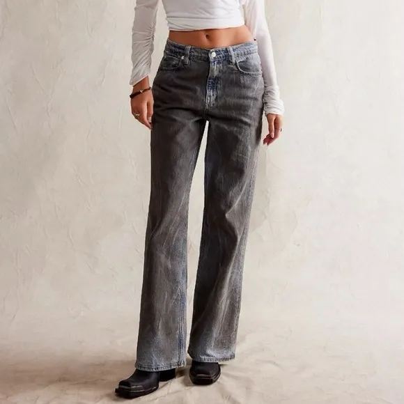 Free People Tinsley Baggy High Rise Straight Leg Shadow Of Your Love - Image 2