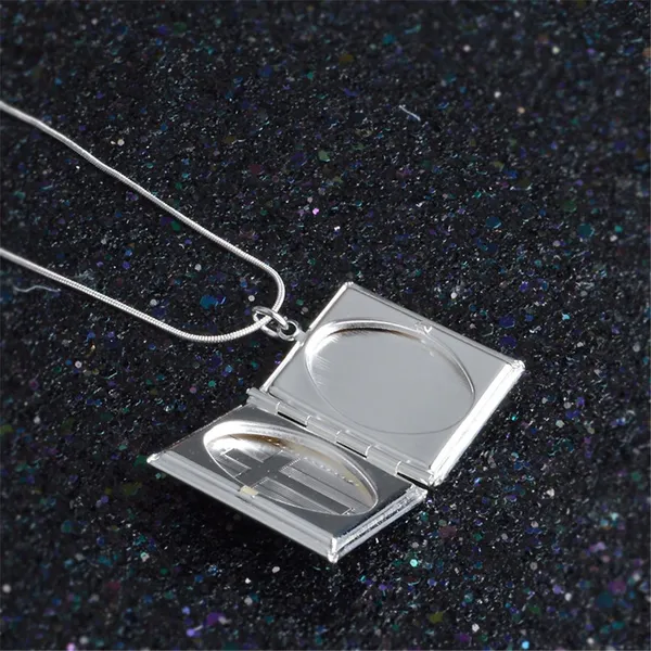 Silver Cross Bible Christian Locket Necklace - Jesus Crucifix, Church, Christ - Image 2