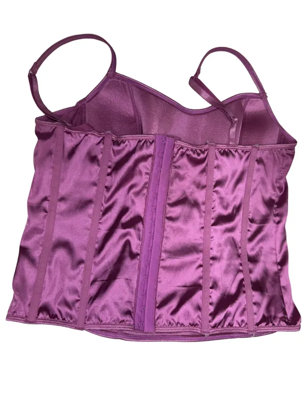 Victoria's Secret purple Pink Satin Chemise top corset Black Lace Crisscross L - Image 2