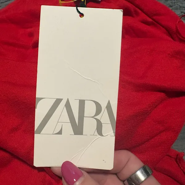 Zara Red Off Shoulder Ruched Mesh Long Sleeve Top Sheer Fitted NWT Small - Image 6