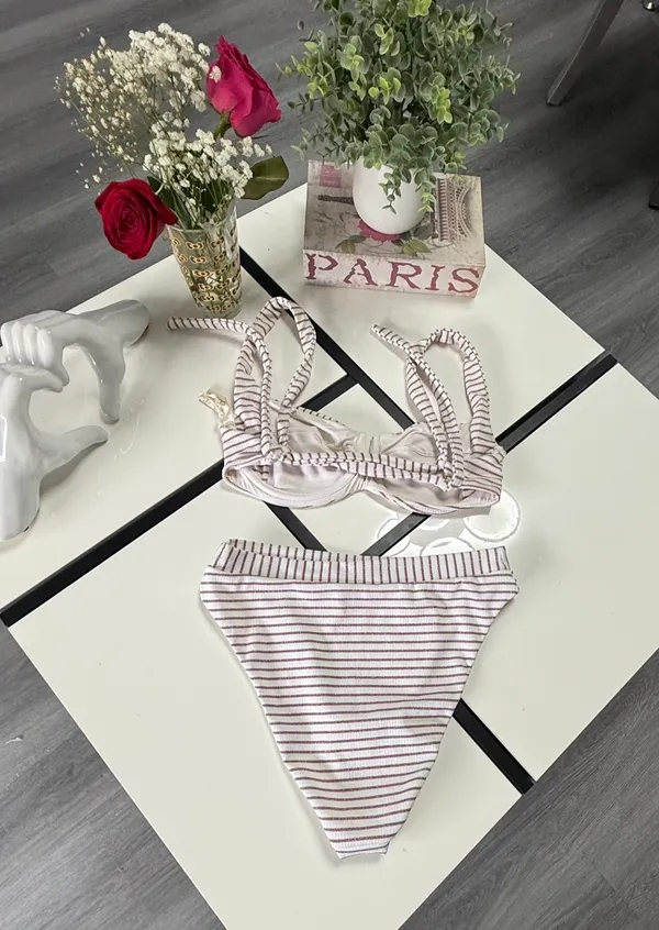 Summerful Two-Piece Bikini Ribbed Metallic Stripe High Rise High Leg D / M - Image 7