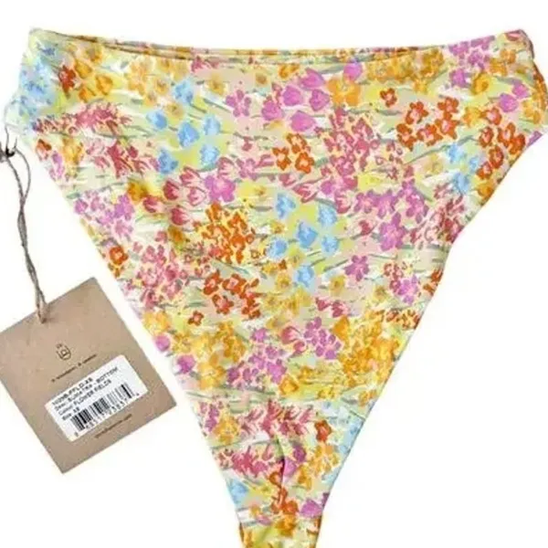 NWT Stone Fox Swim Sumatra Flower Fields High Waist Bikini Bottom XS Yellow Pink - Image 6