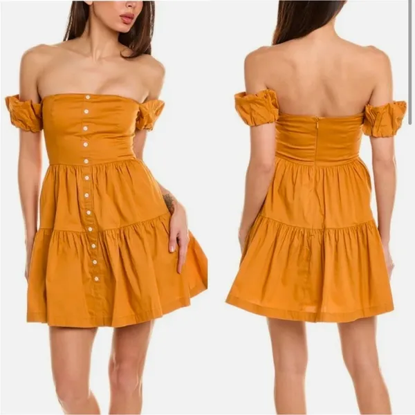 NWT Staud Mini Off The Shoulder Elio Dress In Honey - Image 2
