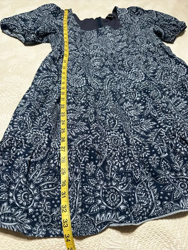 Madewell Blue Paisley Cotton Mini Dress Puff Sleeve Square Neck Size 8 boho - Image 5