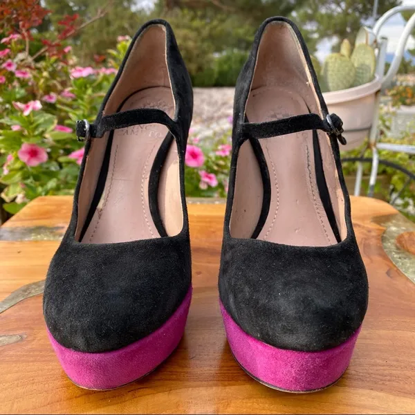 VINCE CAMUTO Black and Purple Suede Mary Jane Platform Pump Heel Size 6 - Image 6