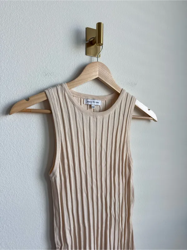 Anthropologie Jacquie The Label Textured Ribbed Knit Fitted Mini Dress Ivory Small - Image 4