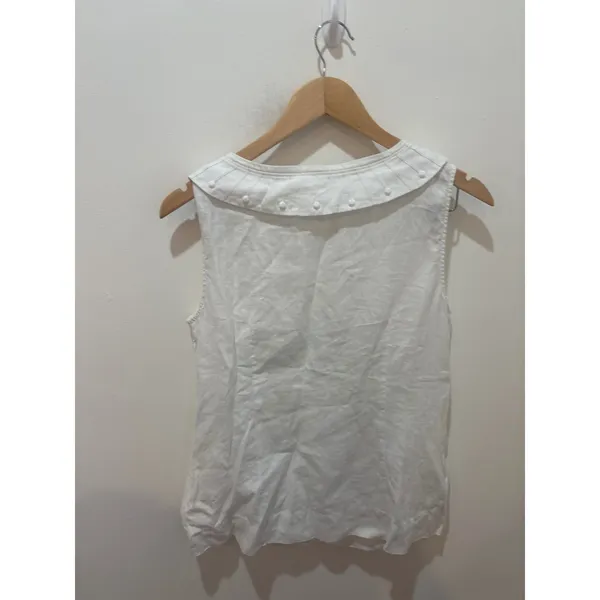Boden White 100% Linen Sleeveless Peter‎ Pan Collar Pleated Top WA346 US 8 - Image 4