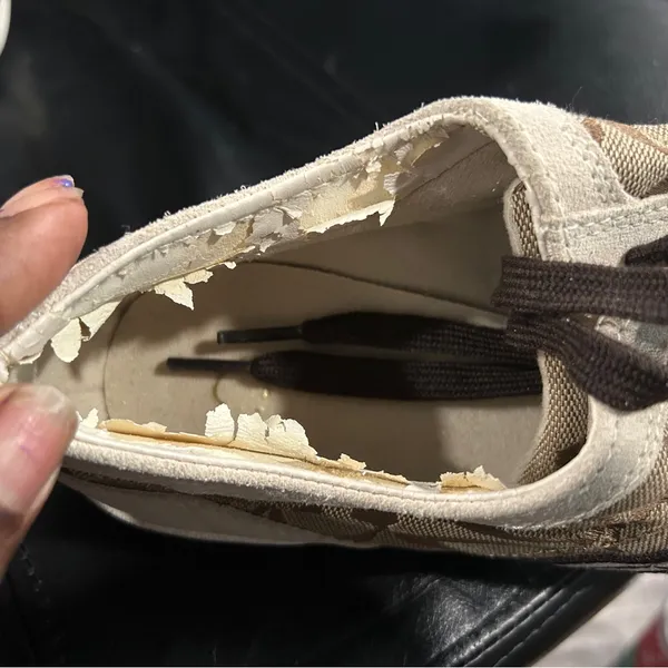 Women’s Coach Brown and Cream Sneakers Please see pics New but Peeling inside - Image 10