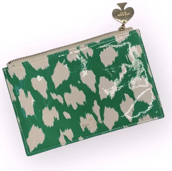 Kate Spade Painterly Cheetah Ikat Green Zippered Pouch with Pull Charm - Image 2