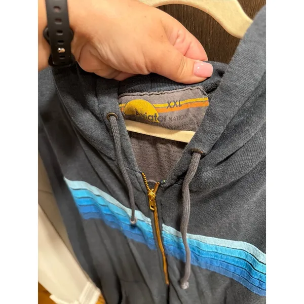 Aviator Nation 5 Stripe Zip Hoodie in charcoal and blue xxl - Image 3
