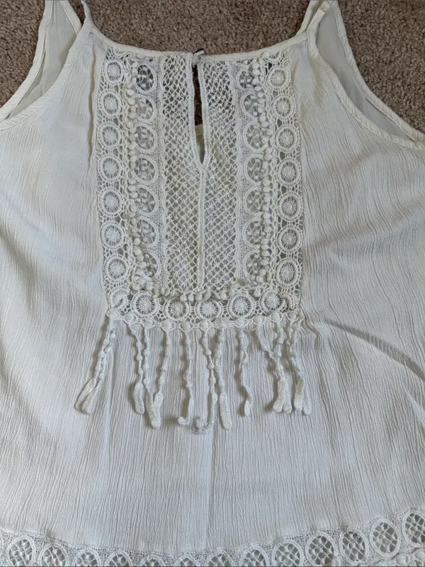 American Eagle Outfitters Tiered Off White Fringe Shift Dress. Size Small - Image 9