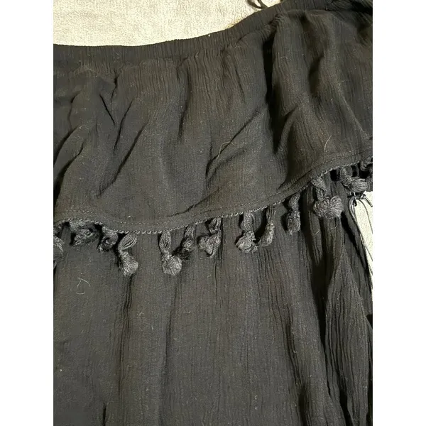 NWT Velvet Black Blouse Teasels Off-Shoulder Bohemian Crop‎ Size Medium - Image 6