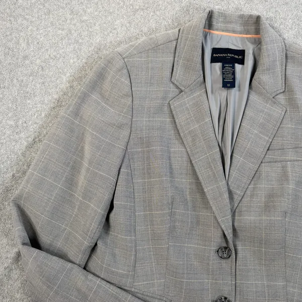 Banana Republic Women's Size 12 Gray Plaid Stretch Blazer Jacket Career Workwear - Image 3