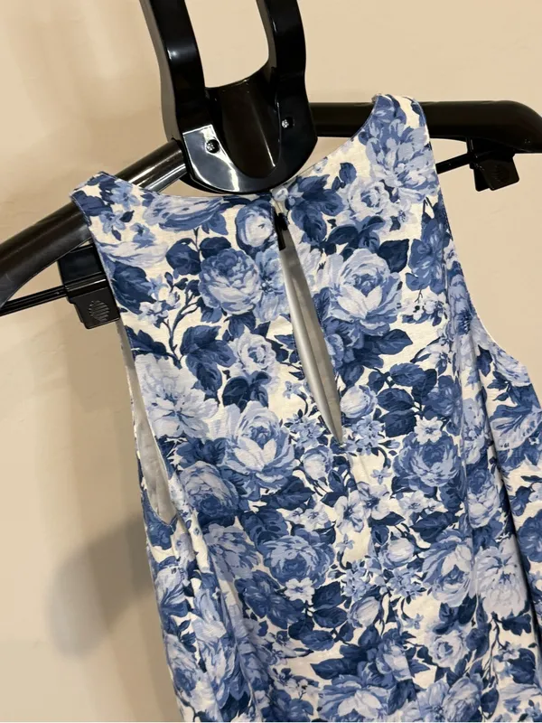 Abercrombie & Fitch Blue Floral Linen Blend Shift Dress XS - Image 5