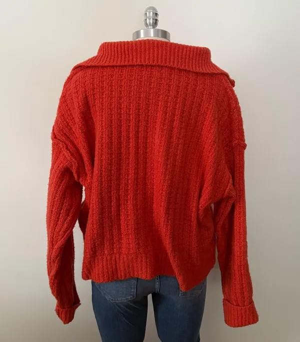 Oversized Red Orange Half Zip Sweater - Image 4