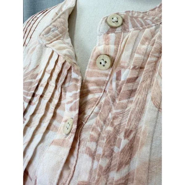 Faherty Linen Blend‎ Palm Print Pintuck Henley Shift Dress Peach Cream XXL - Image 3