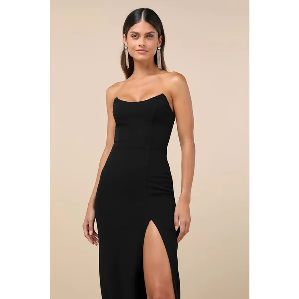 Lulus Sensational Beauty Black Strapless Maxi Dress Bridesmaid Holiday Medium - Image 8