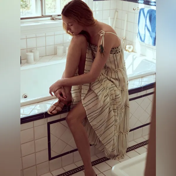 Anthropologie Safa Tiered Shimmer‎ Midi dress size Small - Image 2