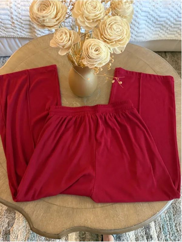 Women's Unbranded Red Ribbed Wide Leg Pants M - Image 7