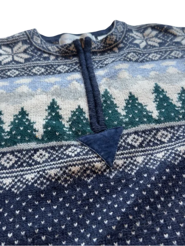 Paris Sport Club Shetland Wool Fair Isle Quarter Zip Sweater Small Nordic Knit - Image 8
