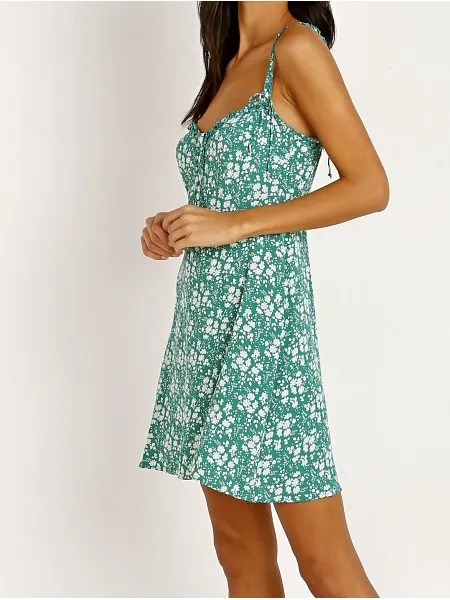 For Love & Lemons Zamira Button Front Dress Kelly Green Floral Mini Slip Dress S - Image 4