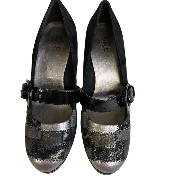 BKE Black Patent Leather Patchwork Buckle 3.5 Inch Heels Womens Shoes 8.5 - Image 12