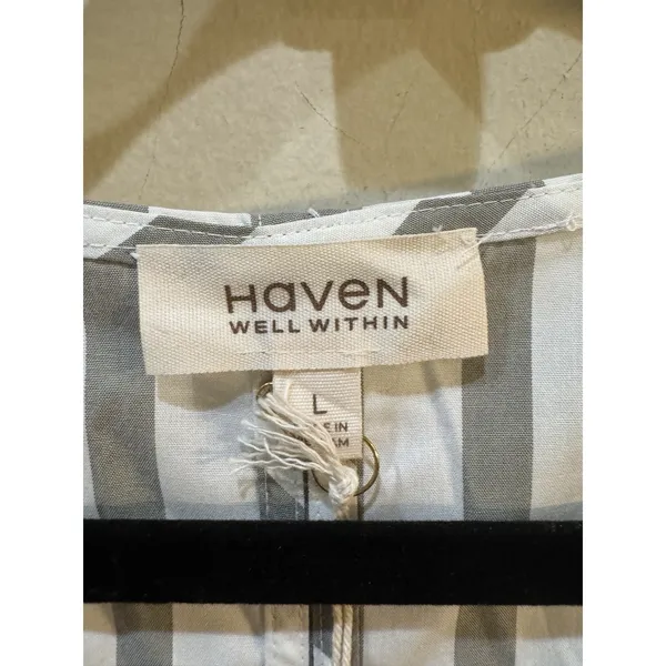 Haven Well Within Organic Cotton Poplin Stripe Tiered‎ Midi Dress Size Large - Image 7