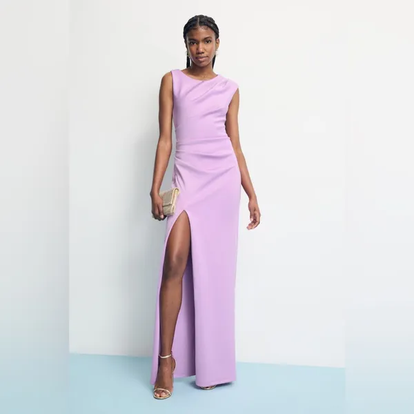 Black Halo Braden pleated side-slit column‎ gown in purple size 8 - Image 3