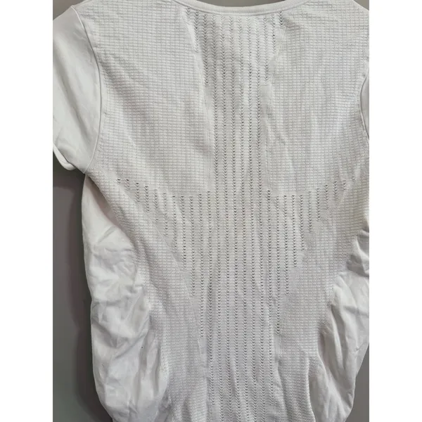 ATHLETA White V Neck‎ Short Sleeve Seamless Knit Athletic Top Women Size S - Image 4