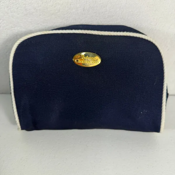 Vintage Christian Dior Parfums Cosmetic Make Up Bag Pouch Canvas Navy‎ Blue - Image 2